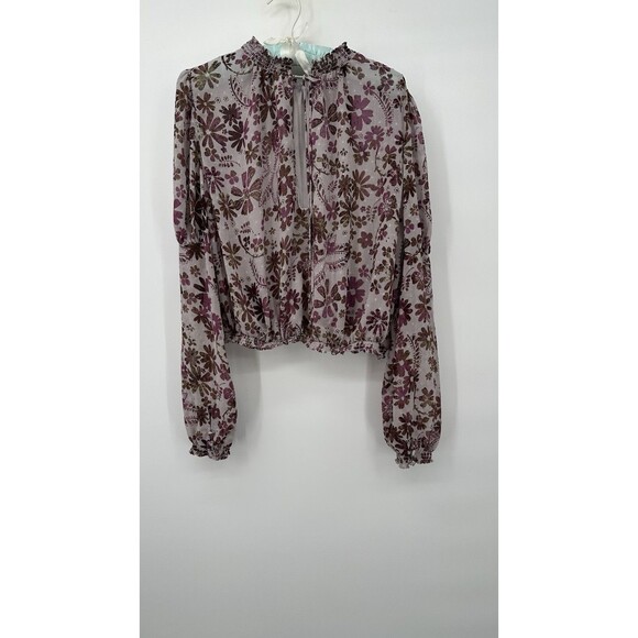 Free People Womens Purple Mock Neck Floral Juliet Long Sleeve Blouse Size XS/P - Picture 1 of 8